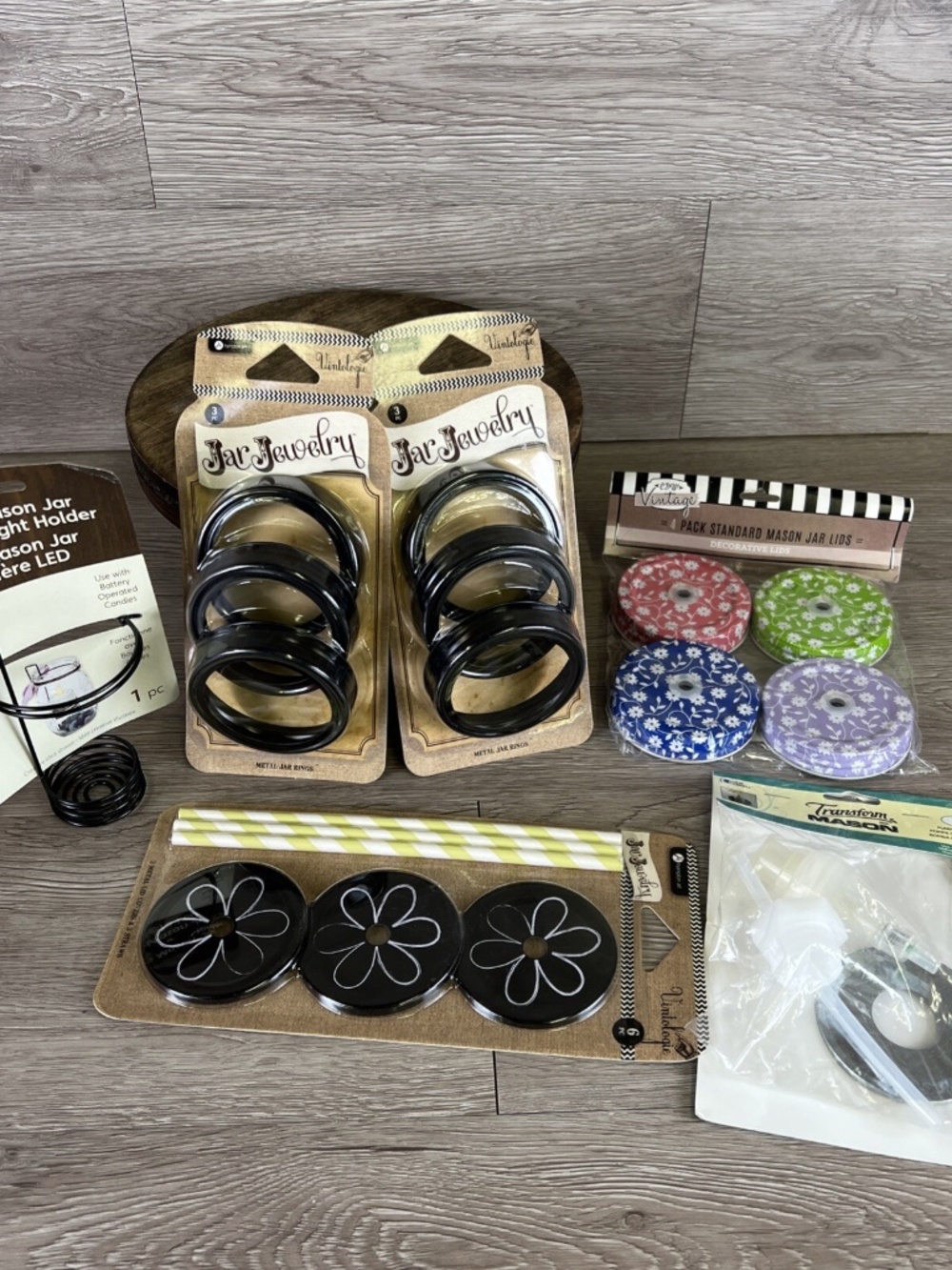 Lot Of Mason Jar Lids, Candle Holder, Rings, Straws, Soap Dispenser, ALL NEW